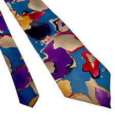 Vintage Abstract Silk Tie Teal Gold USA Made Retro Mod AOP