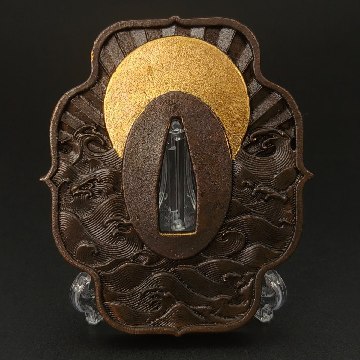 Tsuba XG54 Sea Moon Design Copper Inlay Hand Crafted Authentic