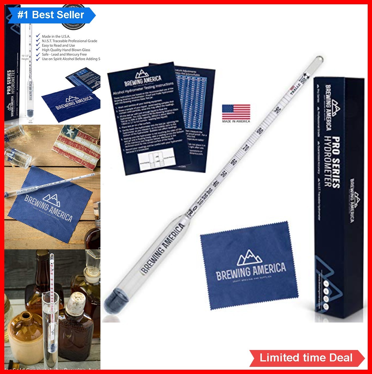 Alcohol Hydrometer Tester 0-200 Proof Tralle 10.5 Inch Glass for Moonshine