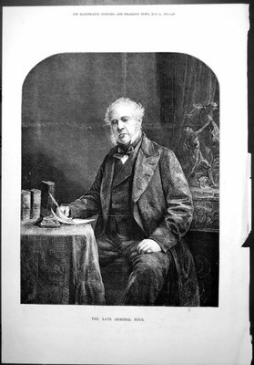 Altes Figurenportrait Spätadmiral Rous Tisch Schreibbrief Bücher