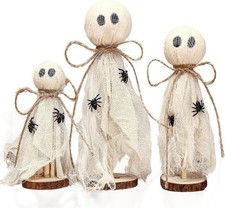 3 Pcs Halloween Decorations Indoor Primitive Halloween Ghost on Wooden Stand Spo