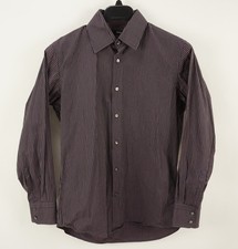 Hugo Boss Enzo Mens 15.5 Long Sleeve Purple Black Striped Cotton Button Up Shirt