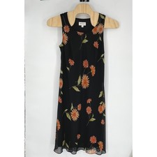 Studio I Women Sun Dress 14W Shift Black Orange Floral Chiffon Sleeveless