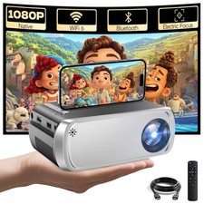 Mini Projector Full HD 1080P Portable Projector 1080P with Wi-Fi 6 and Blue...