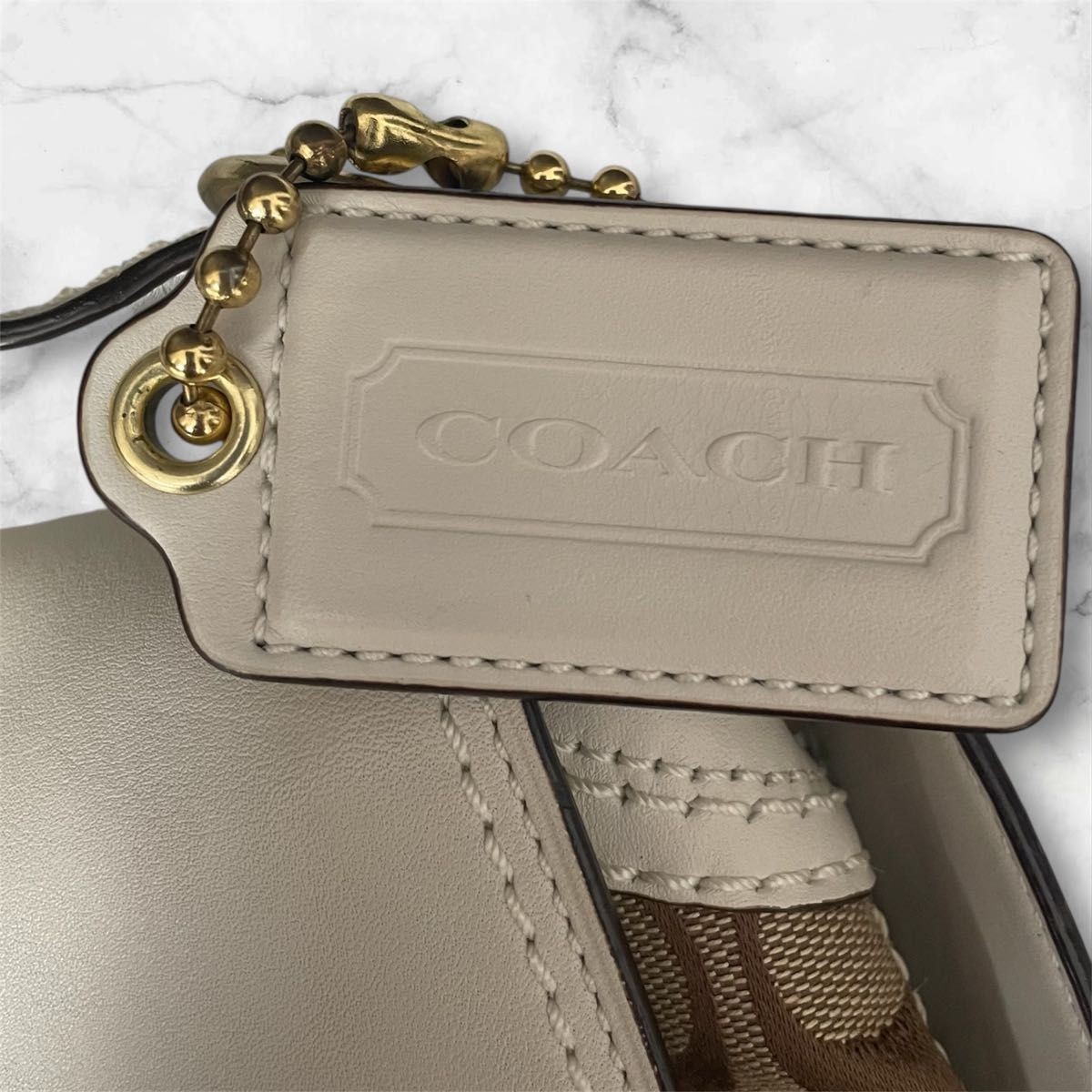 COACH Signature Shoulder Bag Beige x Brown Excellent Condition Canvas Leather wi thumbnail 4