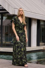LTS Tall Tropical Palm Frill Sleeve Maxi Dress