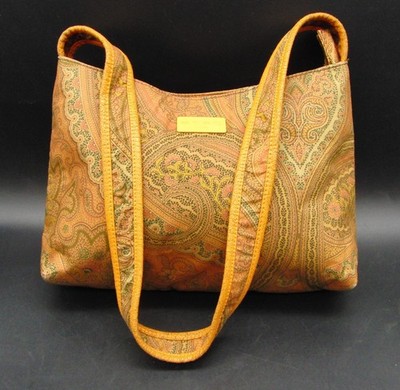 Etro Profumi Schultertasche Handtasche gold orange bunt Paisley beschichtet Canvas