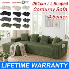Jumbo Cord Corduroy Corner Sofa L-Shaped 4 Seater Large Grey Green Black Beige