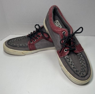 TUK Shoes Mens 8 Gray Red Canvas Creeper Low Top Skull Sole Punk