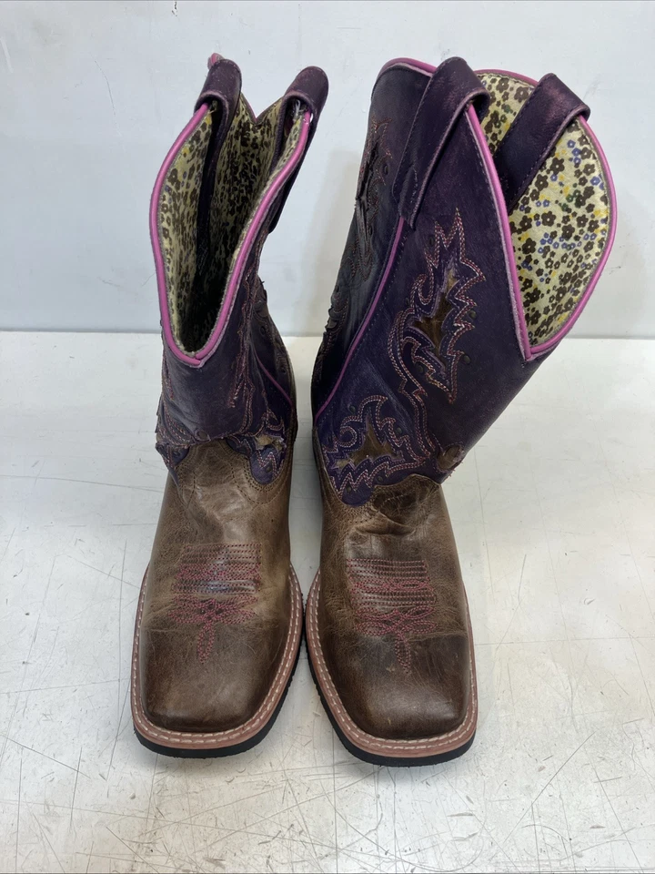 Laredo Boots Womens Size 9 M 5657 Brown Leather Purple Square Toe Western Boots - Image 3 of 4