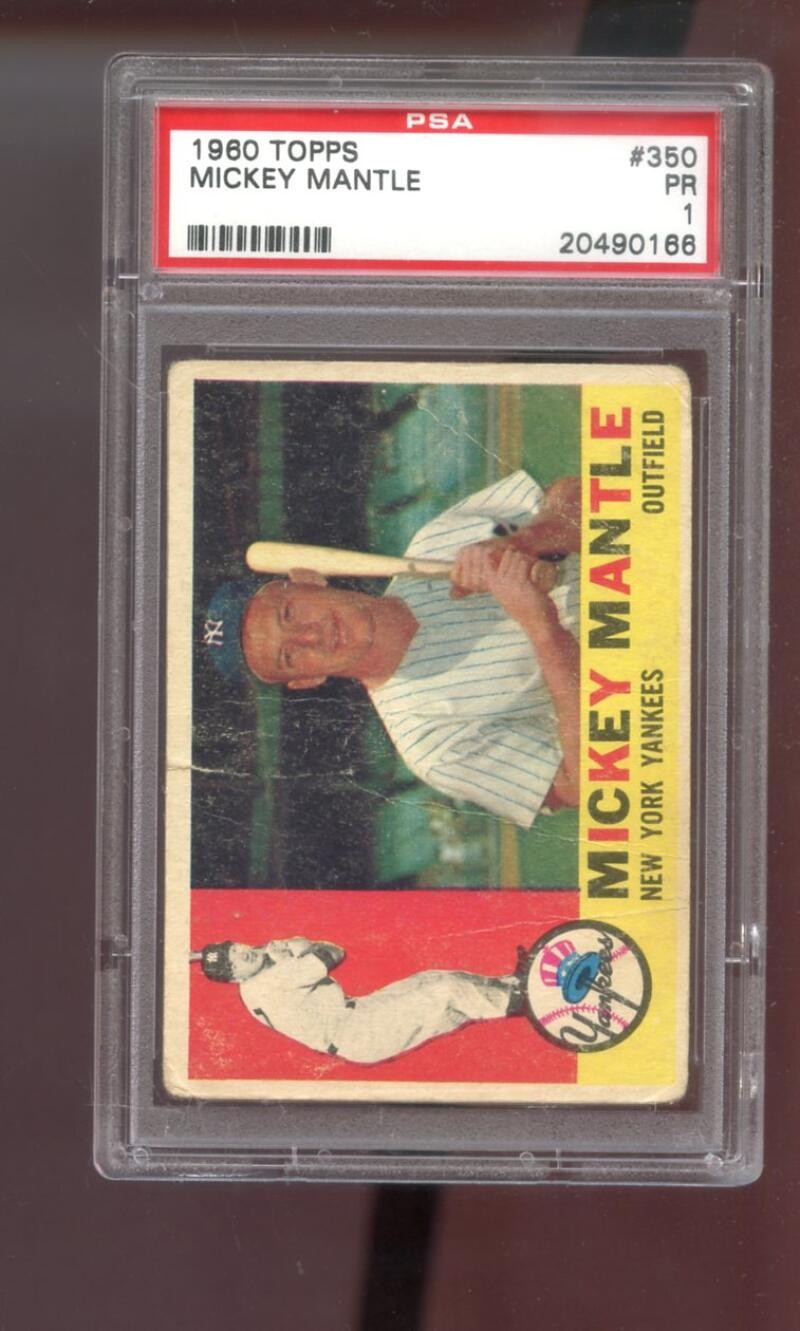 1960 Topps #350 Mickey Mantle PSA 1 Graded Baseball Card MLB New York Yankees view 1