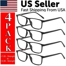 4 Pack Reading Glasses Mens Womens Unisex Square Frame Readers Value Set