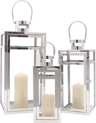Set of 3 Stainless Steel Candle Lantern 48CM High Metal Candle Holder Withtemper - image 1 of 4