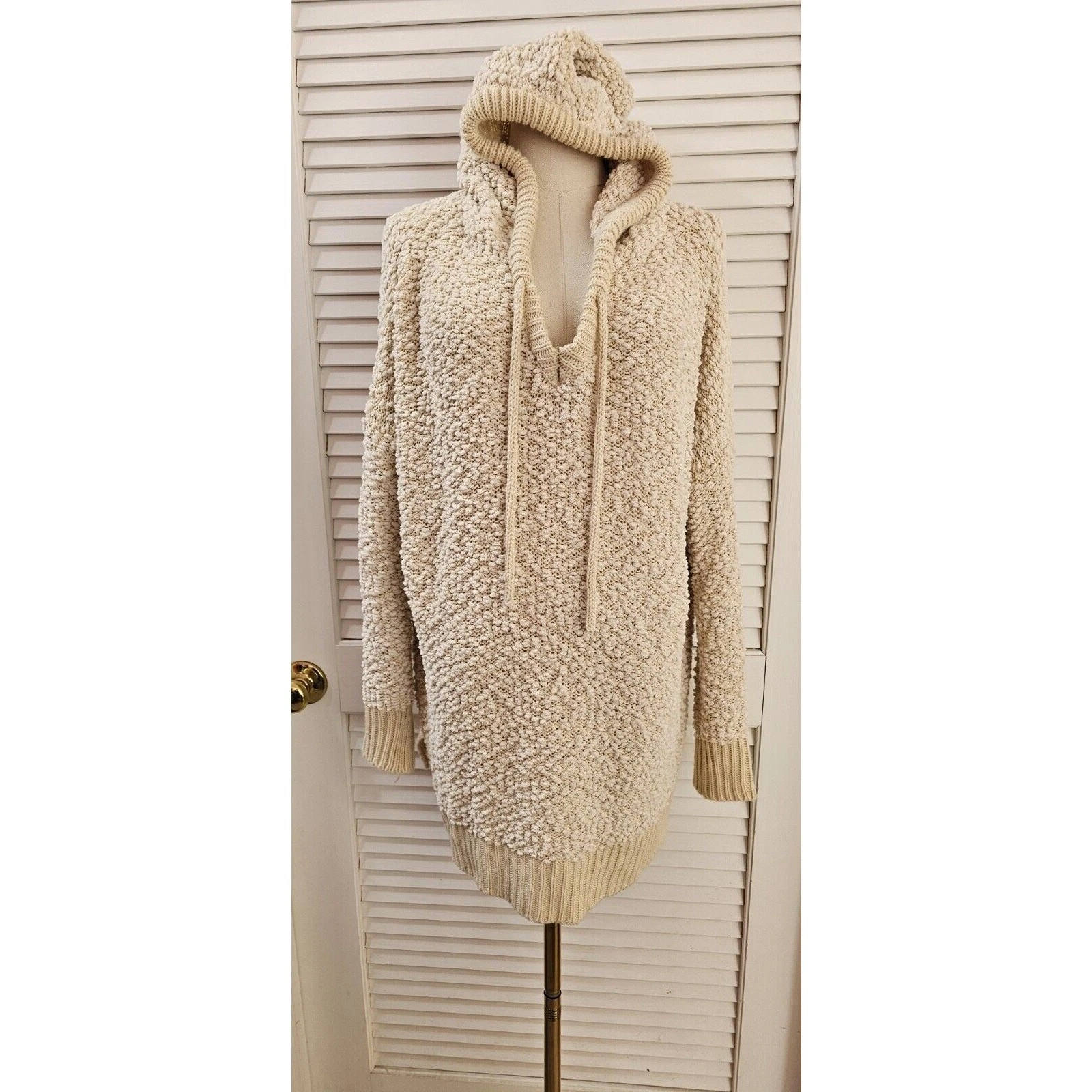 OFF WHITE Felpa con cappuccio POL avorio popcorn ciniglia oversize taglia small