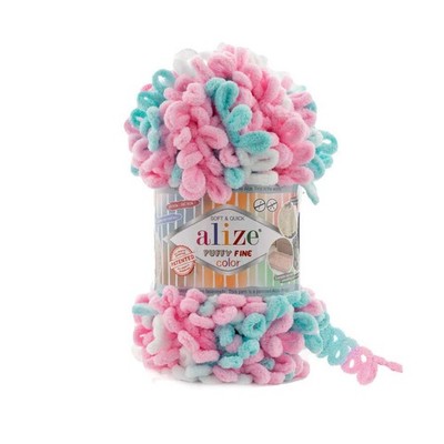 Alize Puffy Fine Color Baby Blanket Yarn Lot - 5 Skeins, 100% Micropolyester