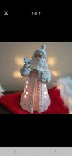 Retired Lenox Season's Glow Santa Lighted Sculpture White W Gold Blue Bird EUC