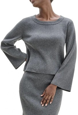 Splendid $178 Rumi Heather Charcoal Rib Knit Cotton Blend Sweater Medium NWT