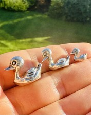 Sterling Silver Ducks & Duckling Miniature Figurines Objets De Vertu