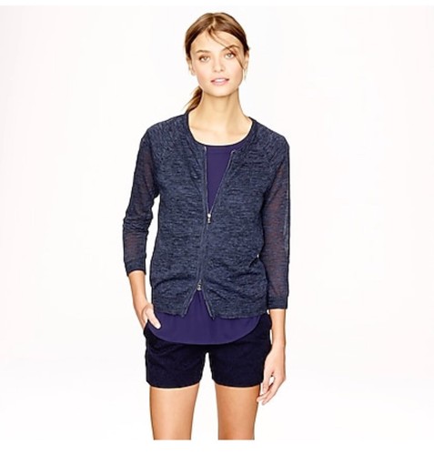 J. CREW MARLED ZIP CARDIGAN BLUE LINEN 