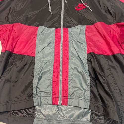 Nike Jacket Mens Med M Black Gray Maroon Windbreaker Zip Up 90s Nylon Slicky VTG - Picture 12 of 16
