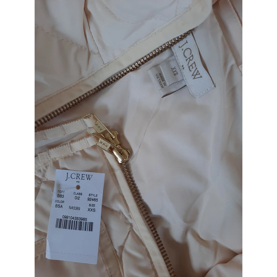 J. Crew Women's 2XS Cream Pure Polyester Duvet Waffle Zip-up Puffer Vest Jacket - Image 3 of 4