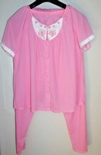 Vintage Kelly Reed 2 Piece Nylon Pajama Set Elegant Top/Pants Pink Sheer Size L