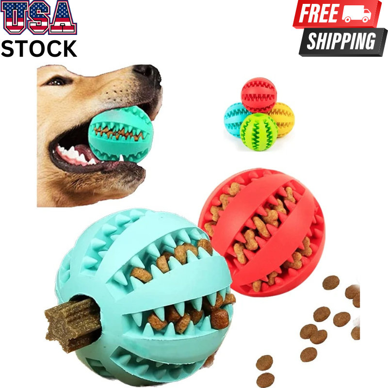 Pet Chew Toy Cat Treat Dispenser Dental Teeth Clean Dog Puppy Train Rubber Ball