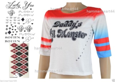 Harley Quinn T-Shirt CROSS Stitch Shirt Daddy's Lil Monster Tattoo