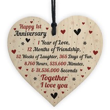 1st 2nd 3rd 4th 5th 6th 7th Wedding Anniversary Wood Heart Keepsake Husband Wife