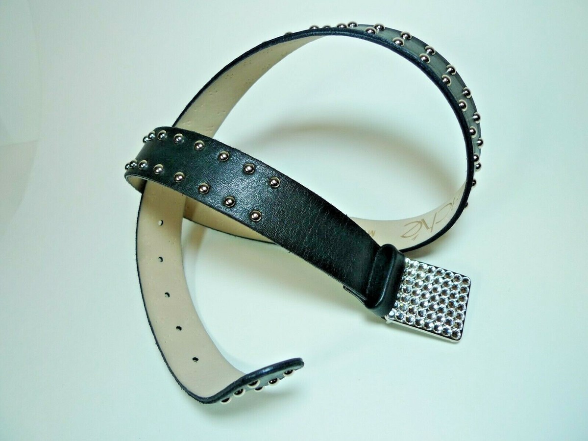 Cache Black Leather Silver Studded Crystal Belt Swarovski  display picture 3