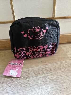 Hello Kitty Sanrio 2010 Zippered Pink | Black Coin Purse Cosmetic Pouch NWT