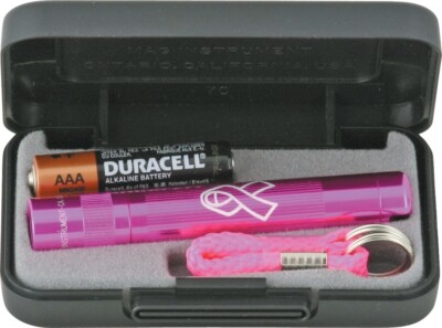 Mag-Lite Breast Cancer Solitaire Flashlight Gift Boxed w/ Battery And Key Loop
