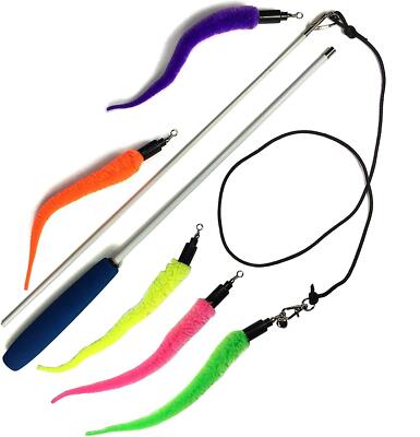 Cat Wand Toy: 5-Piece Worm Teaser & Exerciser - Durable Flirt Pole/Cat Teaser...