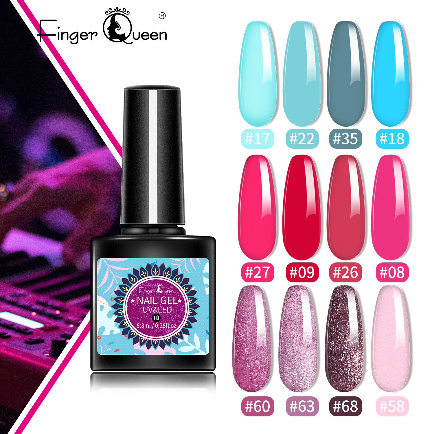 Finger Queen 80 Color UV Gel Nail Polish Glitter Soak Off UV LED Gel