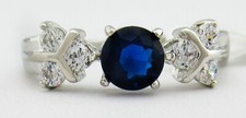 LAB CREATED BLUE WHITE SAPPHIRES 1.15 Cts RING .925 SILVER PLATED New With Tag