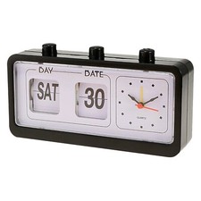 Retro Style Calendar Flip Alarm Clock - Day & Date Display Clock - Black/White