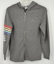 Pink Victorias Secret Womens Hoodie Sweatshirt Gray Heathered Logo Full Zip XS