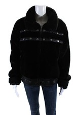 I Am Gia Womens Faux Fur Full Zipper Jacket Black Size Extra Large