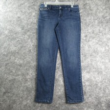 Cache Womens Jeans 6 Blue Denim Ankle Zip Embellished Pockets Dark Wash Mid Rise