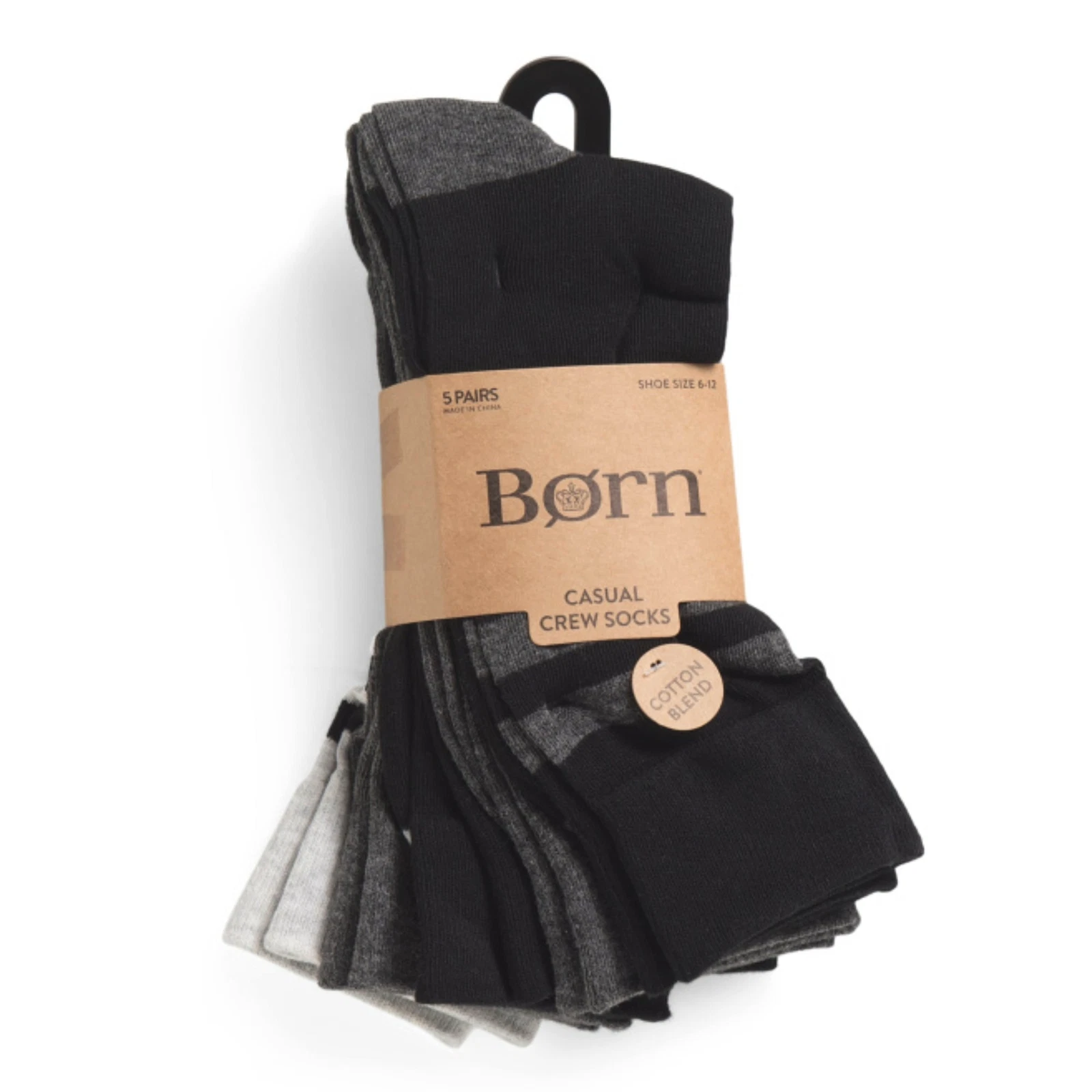 NWT BORN Men's 5-Pk Soft Cotton Blend Stripes Casual Crew Socks