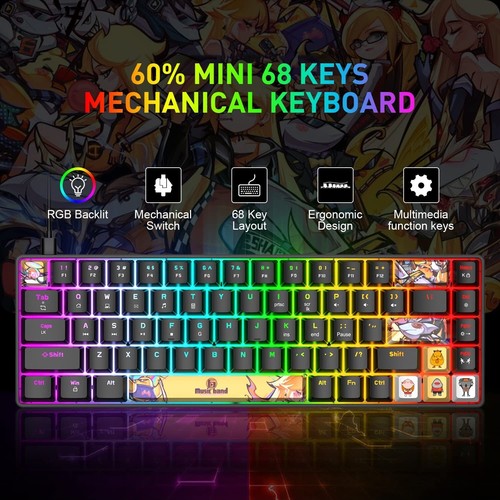 Mini Portable 68 Keys RGB Backlit Mechanical Gaming Keyboard Type-C Wired PC PS4 - Picture 2 of 18