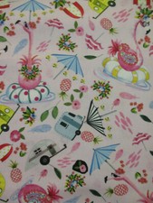 FLAMINGO TRAILER PINEAPPLE PALM TREE FLAMINGOS TROPICAL PINK COTTON FABRIC FQ