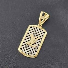 2Ct Round Cut Lab-Created Diamond Dog Tag Charm Pendant 14k Yellow Gold Plated