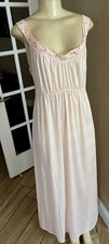 Vintage Vanity Fair Nightgown Pink W/ Lace Eyelet Trim Tieback Sz M rb