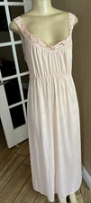 Vintage Vanity Fair Nightgown Pink W/ Lace Eyelet Trim & Tieback Sz M rb