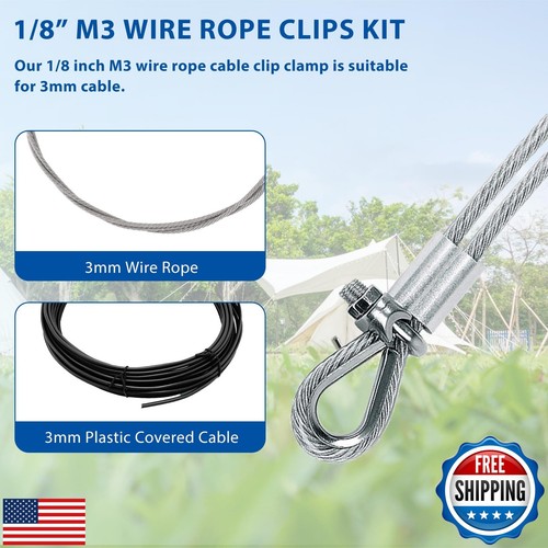 60PCS 1/8 Inches M3 Stainless Steel Wire Rope Cable Clip Clamp and M3 Thimble - Picture 5 of 5