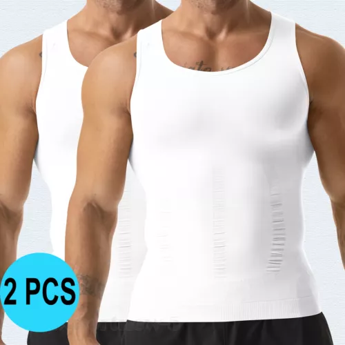 T-shirt canotta da uomo body shaper ventre compressione petto cintura - Foto 26 di 29