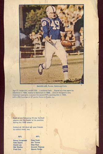 1970 HI-C Drink Label David Lee Punter Baltimore Colts