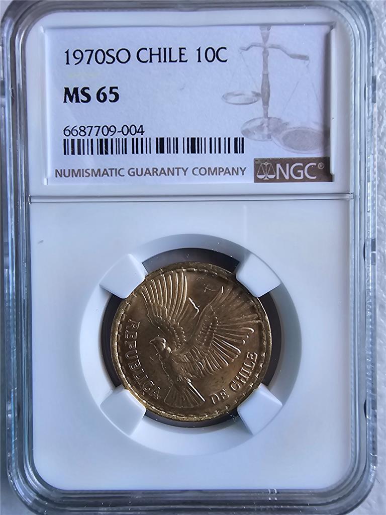 Chile 10 Centesimos 1970SO NGC MS 65