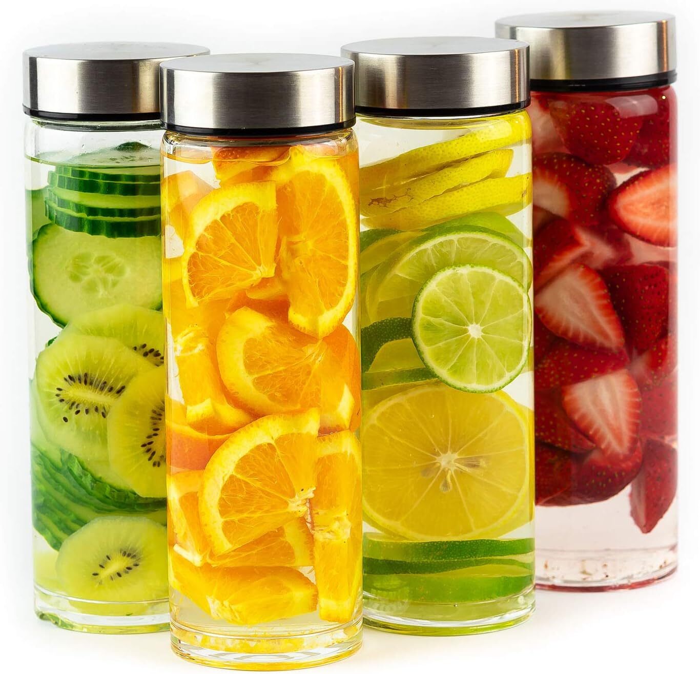 - 4 Pack Wide Mouth Glass Bottles With Lids - For Juicing